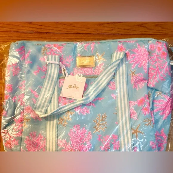 Lilly Pulitzer NWT-in bag! Large ‘Royal Coral’Insulated Beach Cooler Bag+meshbag - Picture 2 of 8